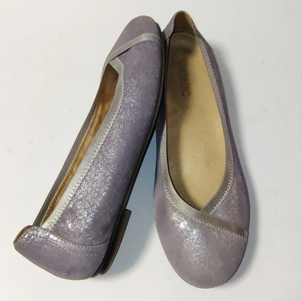 Vionic Spark Caroll Women's Leather Snakeskin Metallic Slip-On Ballet Flats